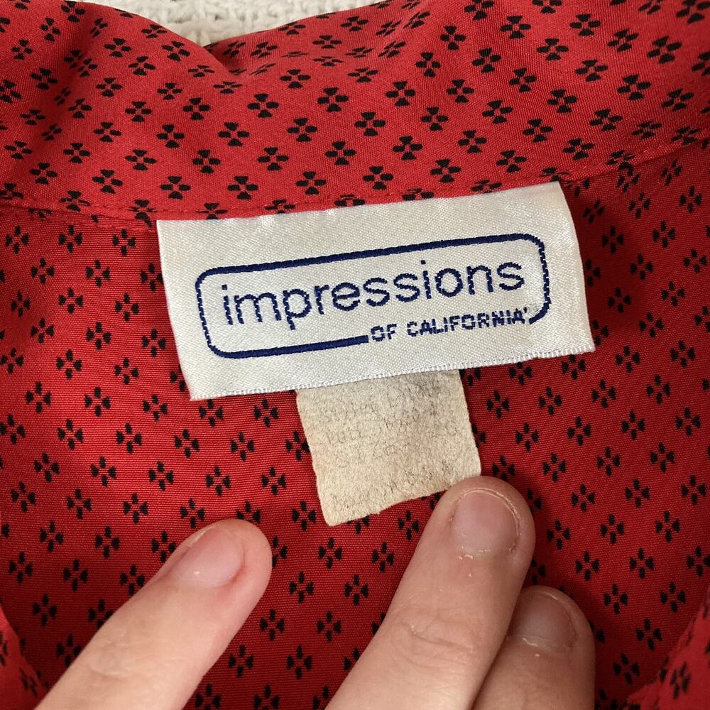 Impressions of California Size 40 Red Black Diamond Pattern Button Up Blouse VTG - Picture 4 of 6